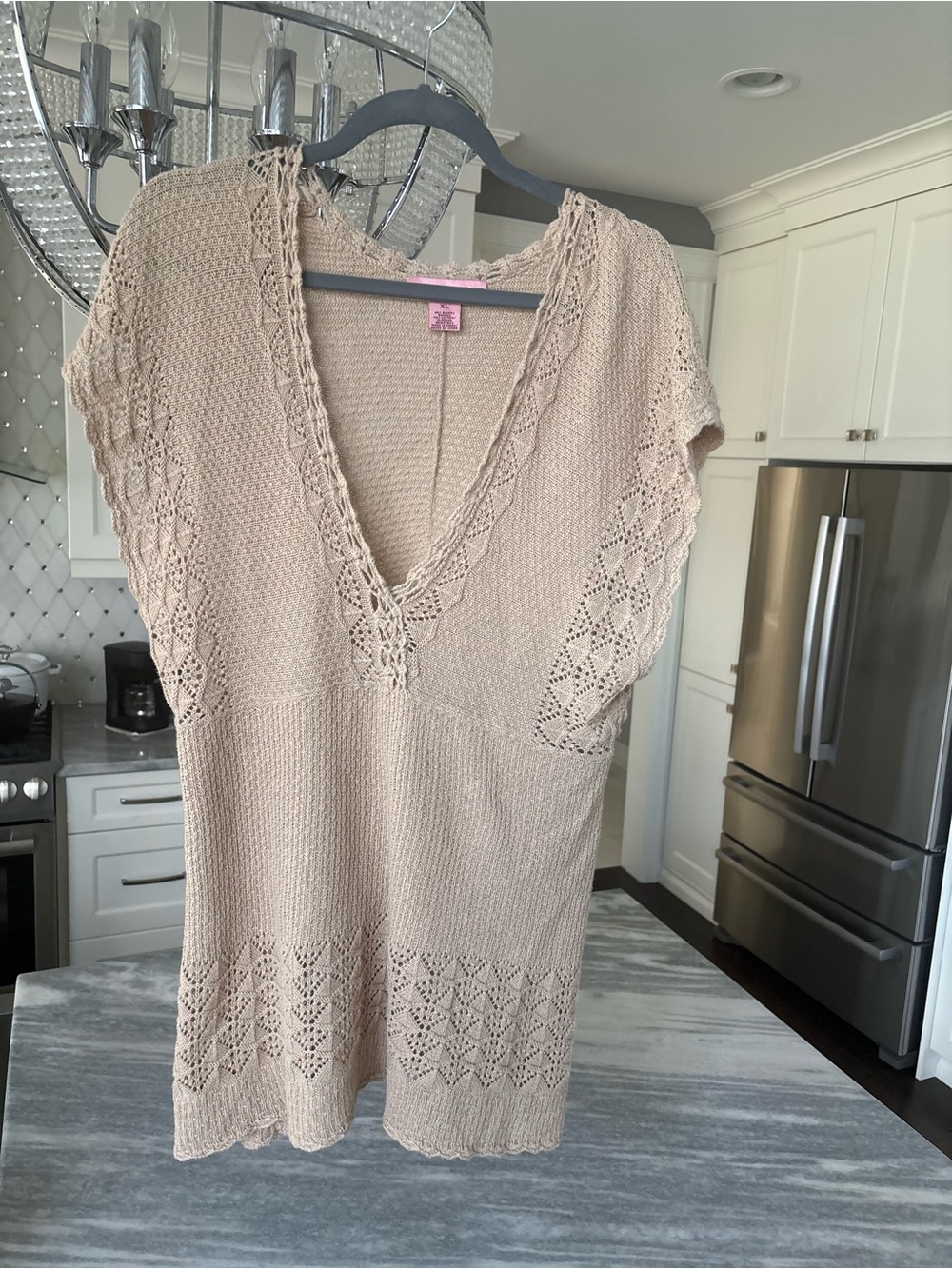 Bandolino Beige Knit V-Neck Tunic Top size XL CAMEL KNIT